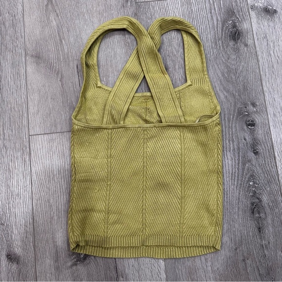 Abercrombie & Fitch Lime Green Ribbed Contrast Knit Square Neck Cross Back Top - Picture 3 of 3